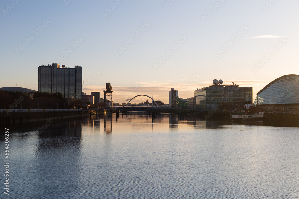 A winters sunrise over the city of Glasgow