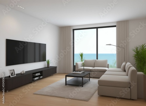 Modern living room art deco style. 3d render
