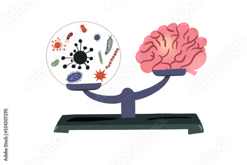 microbiota and brain, illustration. 