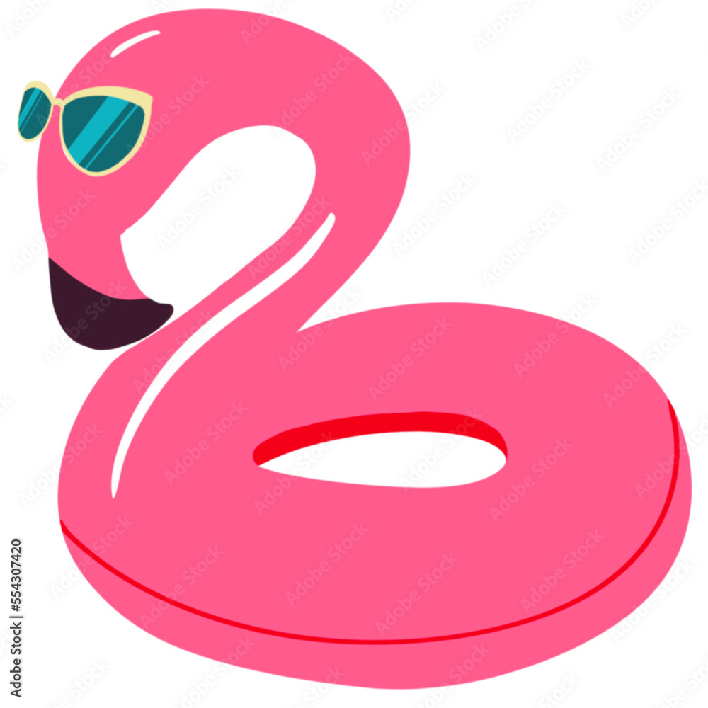 relaxing in the sun with its pink flamingo buoy. illustration relaxing in the sun with its pink flamingo buoy. illustration