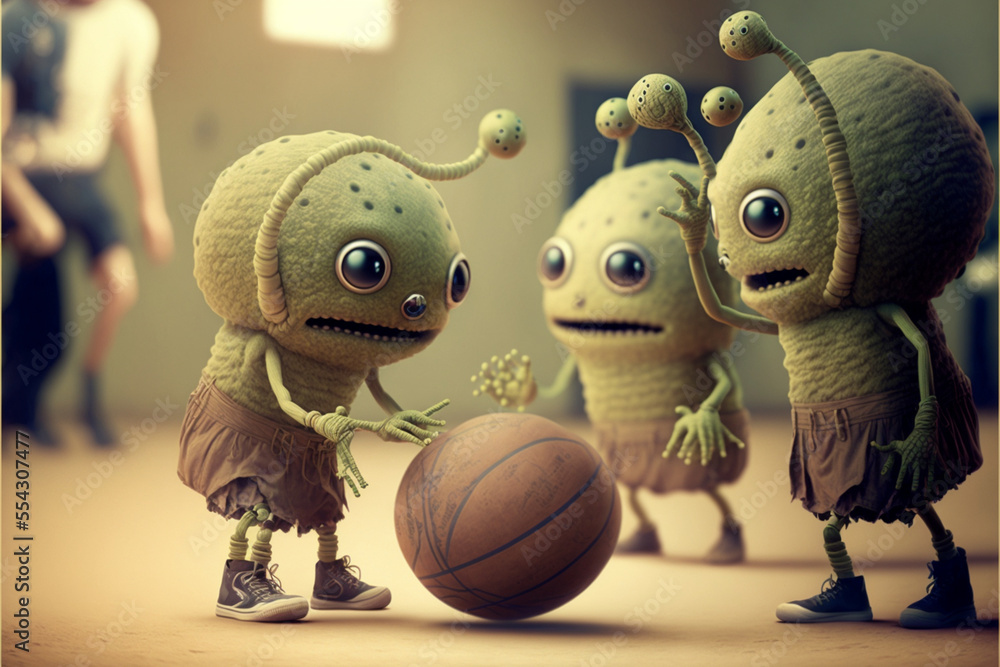 The alien monster basketball team, fierce aliens having fun playing the