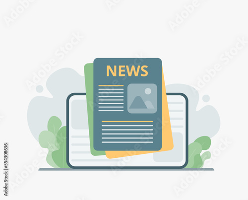 Media news and newspaper with newsletter information and news article concept. Cartoon minimal style.	