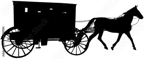 Amish horse and buggy illustration Silhouette in black 