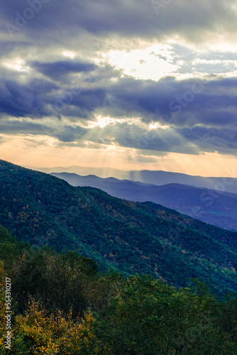 View of Old Man in the Mountain at sunset from Skyline Drive in Shenandoah National Park  Virginia