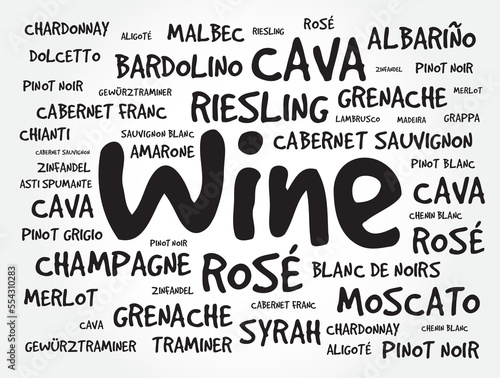 WINE VARIETALS Types word cloud collage, art concept background