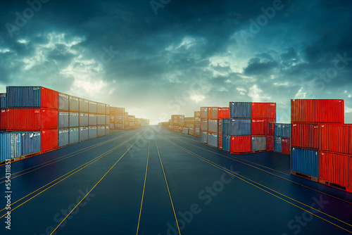 Wallpaper Mural Container truck in ship port for business Logistics and transportation of Container Cargo ship and Cargo plane with working crane bridge in shipyard, logistic import export and transport industry Torontodigital.ca