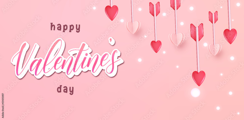 Happy valentine day. with creative love composition of the hearts and arrows on pink background. Vector illustration
