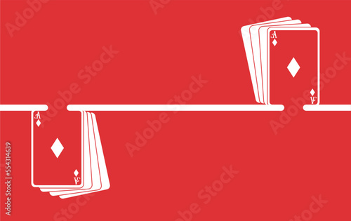 two decks of red and white cards on opposite sides of the white stripe in the middle