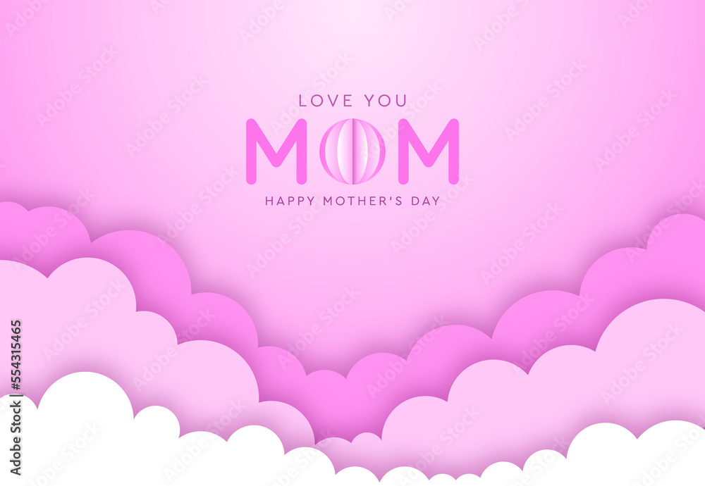 love you MOM happy mother's day celebrate illustration in paper style background origami art female papercut concept love you MOM happy mother's day celebrate illustration in paper style background origami art female papercut concept