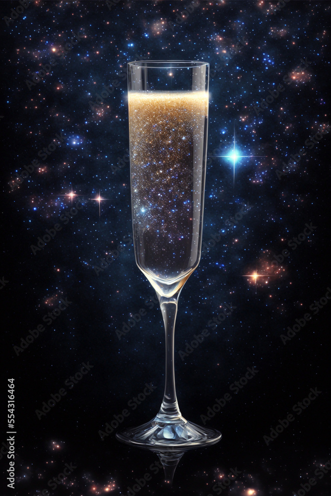 New Year - Champagne with stars - obrazy, fototapety, plakaty 
