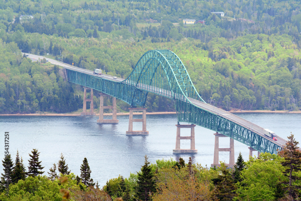 A scenic view of the Seal Island Bridge over the Bras d'Or Channel ...