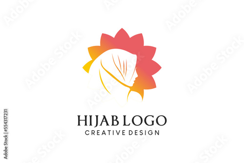Muslimah hijab logo, boutique, beauty veil fashion with flower concept