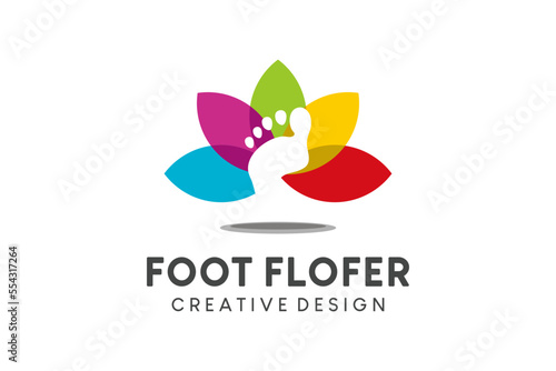 Foot care and health foot therapy logo design with colorful flowers concept