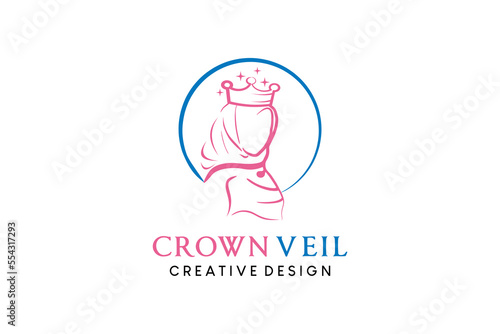 Hijab muslimah logo, boutique, beauty hijab fashion with hand drawn hijab queen crown concept