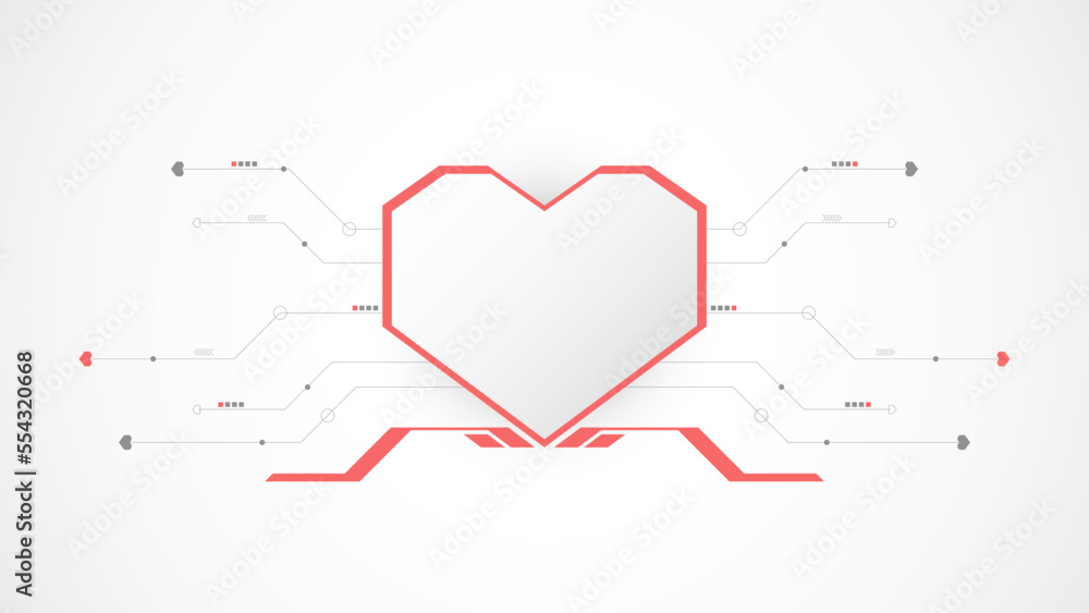 white red heart technology valentine background abstract. technology with line ,digital, heart, dot, hi-tech, valentine concept , vector. heart technological for valentine day, background, web banner.