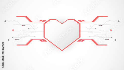 white red heart technology valentine background abstract. technology with line ,digital, heart, dot, hi-tech, valentine concept , vector. heart technological for valentine day, background, web banner.