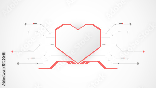white red heart technology valentine background abstract. technology with line ,digital, heart, dot, hi-tech, valentine concept , vector. heart technological for valentine day, background, web banner.