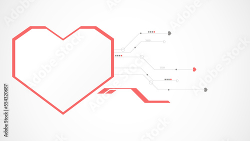 white red heart technology valentine background abstract. technology with line ,digital, heart, dot, hi-tech, valentine concept , vector. heart technological for valentine day, background, web banner.