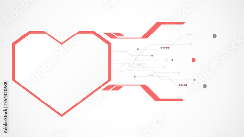 white red heart technology valentine background abstract. technology with line ,digital, heart, dot, hi-tech, valentine concept , vector. heart technological for valentine day, background, web banner.