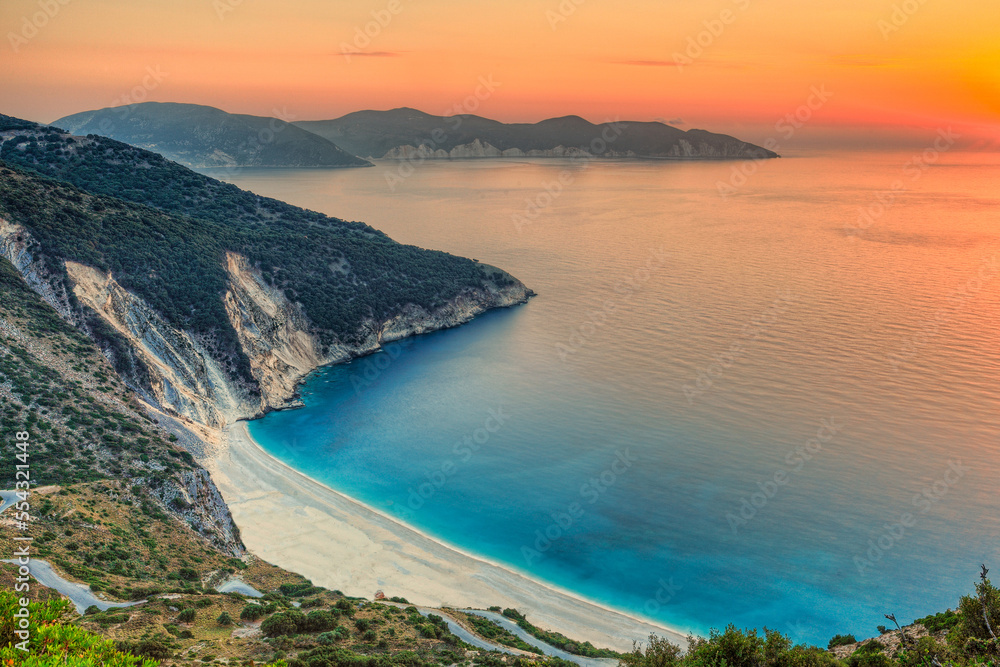 Sunset at Myrtos in Kefalonia, Greece