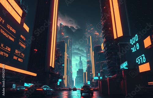 illustration of futuristic concept city skyline at night