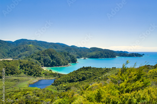 View of the coast of Abel Tasman National Park, South Island, New Zealand. from the Abel Tasman Coast Track between Marahau and the bay The Anchorage. © Hans