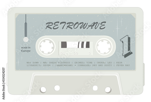 Vintage analog tape cassette stylization. Realistic vector illustration on isolated white background. 