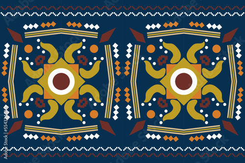 Ethnic fabric pattern geometric style. Sarong Aztec Ethnic oriental pattern traditional blue background. Abstract,vector,illustration. Use for texture,clothing,wrapping,decoration,carpet.