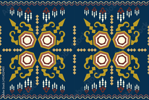 Ethnic fabric pattern geometric style. Sarong Aztec Ethnic oriental pattern traditional blue background. Abstract,vector,illustration. Use for texture,clothing,wrapping,decoration,carpet.