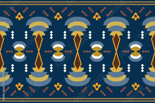 Ethnic fabric pattern geometric style. Sarong Aztec Ethnic oriental pattern traditional blue background. Abstract,vector,illustration. Use for texture,clothing,wrapping,decoration,carpet.