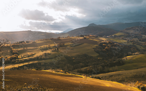Hilly landscape in autumn d...