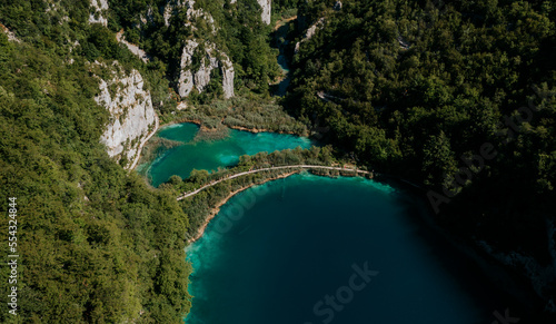Aerial view of amazing National park Plitvice. Beautiful water color