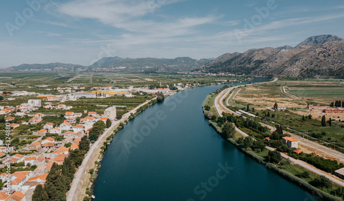 Aerial view of amazing the Neretva valley. Opuzen, Croatia