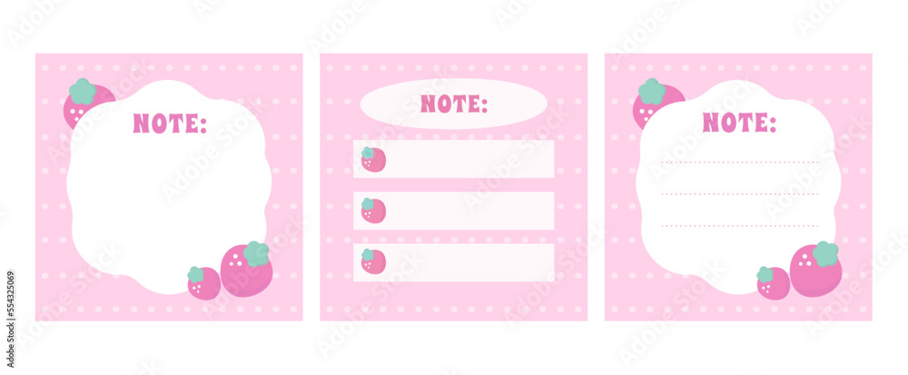 Set note sticker sheets of note papers, sticky notes vector cute pastel color with berries. Blank paper notes, sticker notepads and to do memo messages. Note labels
Set note sticker sheets of note papers, sticky notes vector cute pastel color with berries. Blank paper notes, sticker notepads and to do memo messages. Note labels
