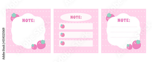 Set note sticker sheets of note papers, sticky notes vector cute pastel color with berries. Blank paper notes, sticker notepads and to do memo messages. Note labels 
