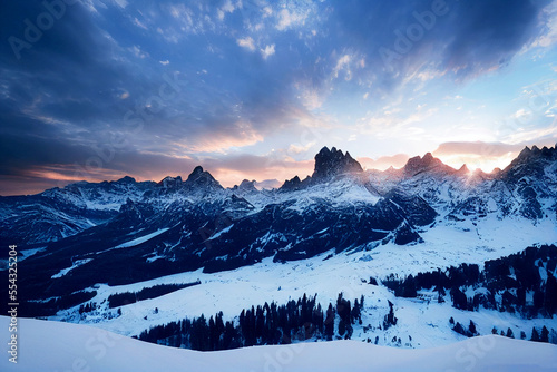 Alpine snow scene with great view Generative AI