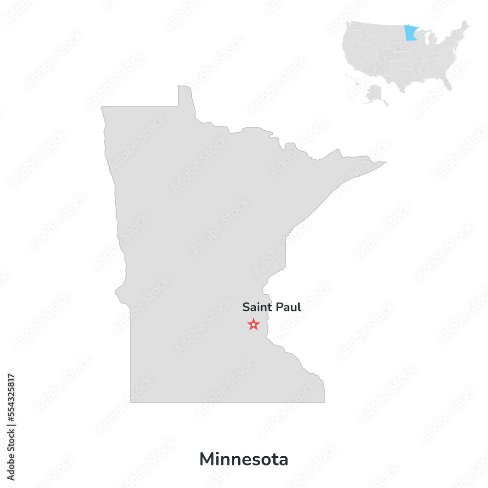 US American State of Minnesota. USA state of Minnesota county map outline on white background.