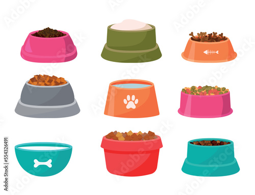 Dog, cat, animal or pet full food bowl vector illustration. Simple clipart logo icon flat design.