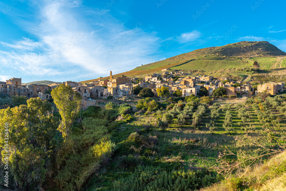 Poggioreale is a ghost town in the west of Sicily. The Belice Valley earthquake destroyed the entire town and killed 200 people in 1968. A new village was rebuilt down the valley