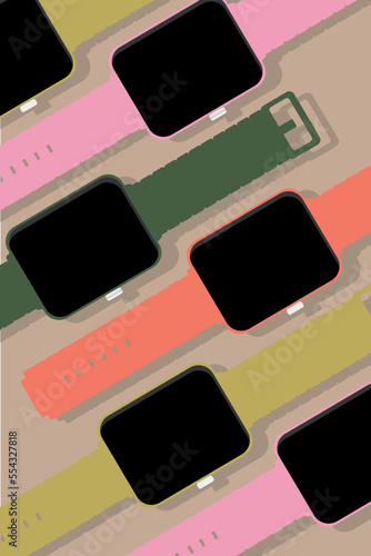 smart watches of different colors collage vector graphics