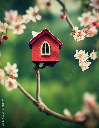Cute mini toy house for cute birds Generative AI © Dyeru