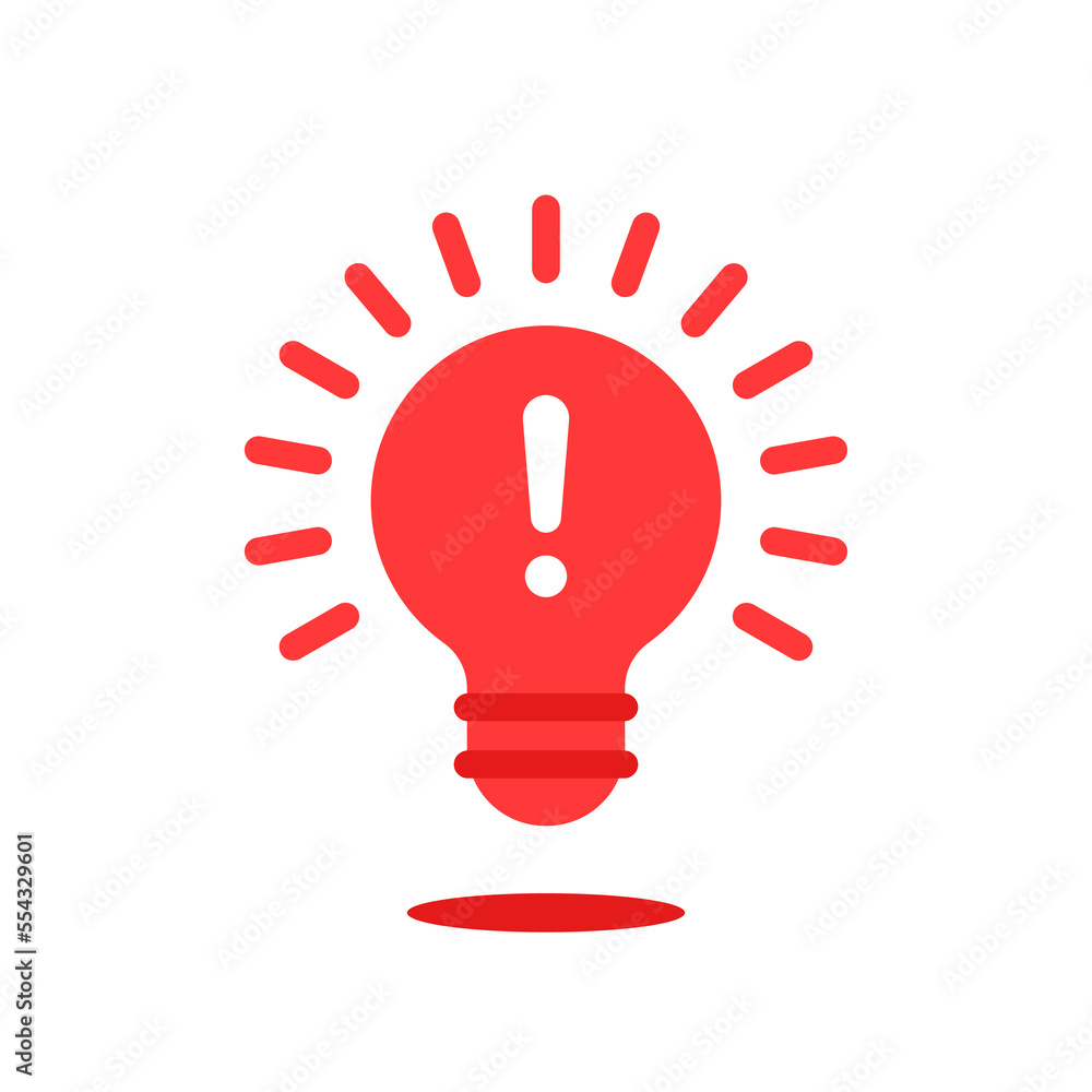 Fototapeta premium red cartoon lightbulb icon with exclamation mark