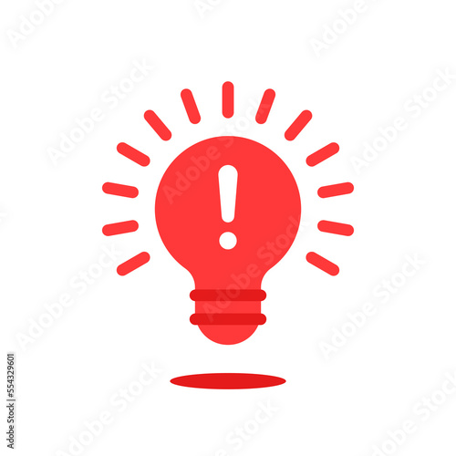 red cartoon lightbulb icon with exclamation mark
