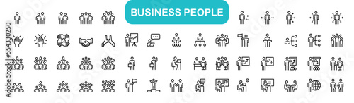 Business people  human resources  office management - thin line web icon set. Outline icons collection. Teamwork  human resources  meeting  partnership  meeting  work group  success  resume. editable