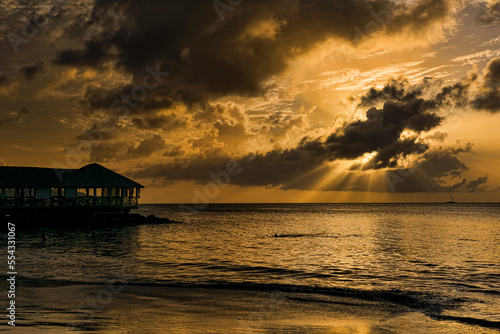 sunset at St. James Morgan bay at Saint Lucia Caribbean luxury island © aleonovs