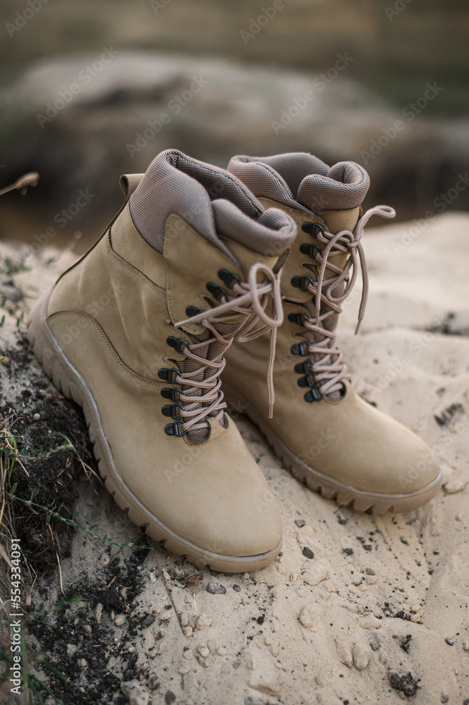 D.A.T.E. Sneakers Uomo KDUE Ripstop Army, Basse In Pelle E Tessuto Beige Con Suola Trekking - Made In Italy