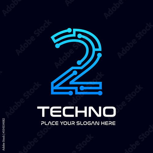 Two or 2 number technology vector logo template