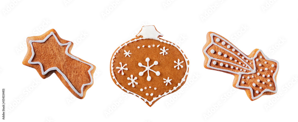 Decorated gingerbread snowflakes isolated on white background Decorated gingerbread snowflakes isolated on white background