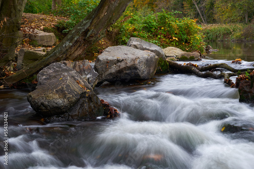 creek with soft flowing waterfalls and rocks