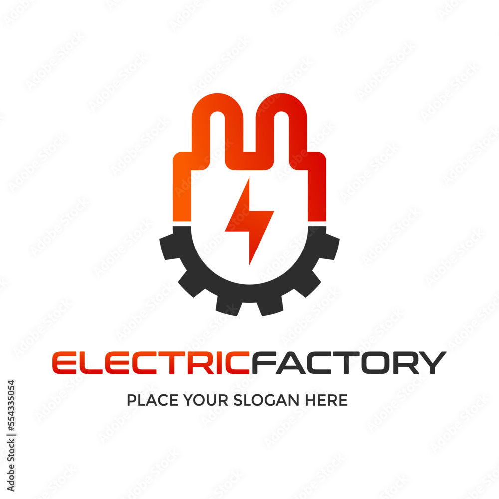 Fototapeta premium Gear with plug electrical vector logo template